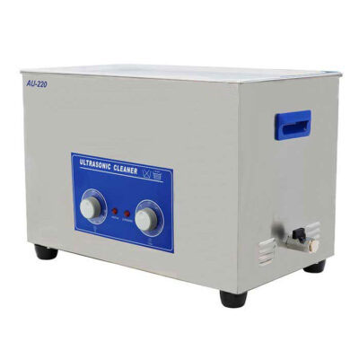 Vasca a ultrasuoni AU-220 in acciaio inox per lavaggio di strumenti medici con manopole analogiche e scarico